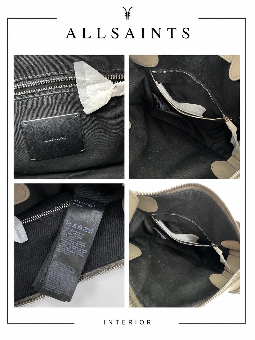 AllSaints Casey Lea Hobo Taupe Grey Leather Bag NWT MSRP $328 w/ Dust Bag